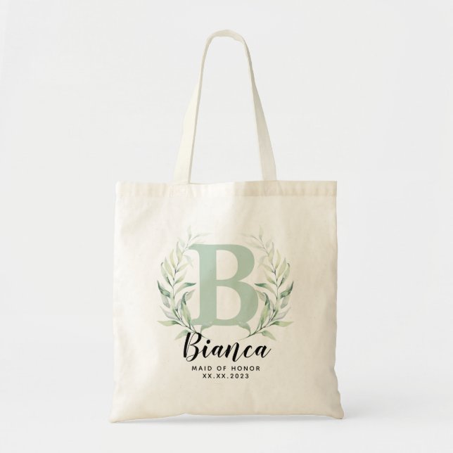 Bolso De Tela Carta personalizada Greenery Bridesmaid (Frente)