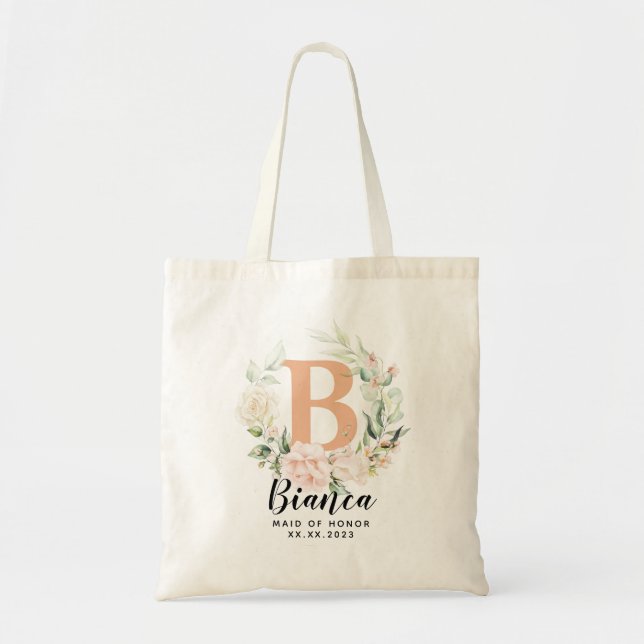 Bolso De Tela Carta personalizada Greenery Bridesmaid Tote Bag (Frente)