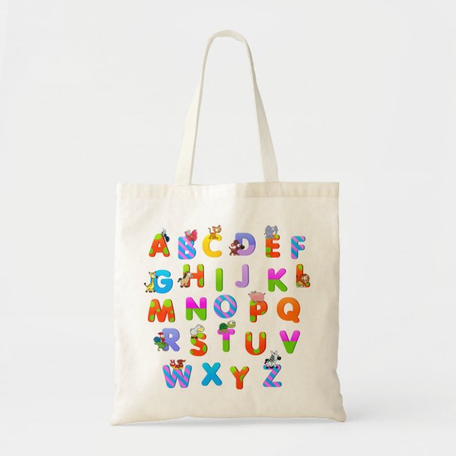 Bolso De Tela Cartas alfabéticas coloridas (Frente)