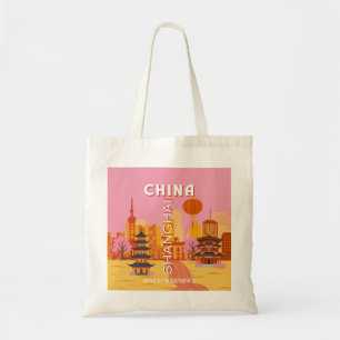 Bolso De Tela Cartel Antiguo de Viajes a Shanghai China