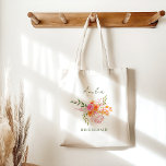 Bolso De Tela Cartel de bienvenida para fiesta de boda floral na<br><div class="desc">Bolso de mano de fiesta de boda con flores de acuarela naranja rosa personalizado regalo para dama de honor</div>