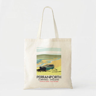 Bolso De Tela Cartel de viaje de la costa de Perranporth Cornwal