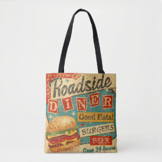 Bolso De Tela Cartel metalizado de Vintage Roadside Diner. cena,