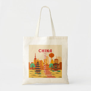 Bolso De Tela Cartel Retro de Viajes a Shanghai China