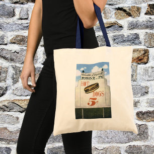 Bolso De Tela Cartelera antigua, Drive In de hot dogs más grande