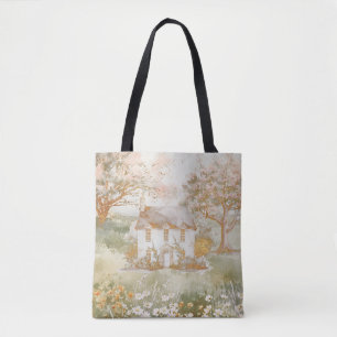 Bolso De Tela Casa antigua en el arte cottagecore de la pradera 