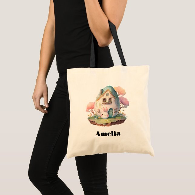 Bolso De Tela Casa con forma de conejo y huevo rosa estilo Kawai (Anverso (producto))