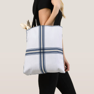Bolso De Tela Casa de campo azul de la marina revisa elegante Bo