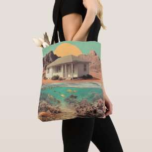 Bolso De Tela Casa de Desierto Surrealista con Arrecife Submarin
