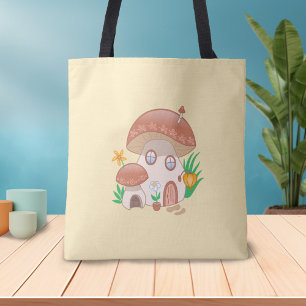 Bolso De Tela Casa de hongos de hadas de hadas amarillas