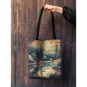 Bolso De Tela Casa de montaña Escandinavia Retro Art