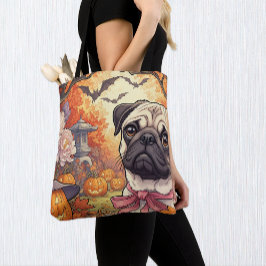 Bolso De Tela Casa de Pug Dog & Halloween, otoño, Art Nuovo