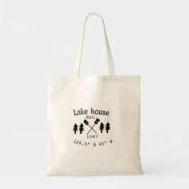 Bolso De Tela Casa del lago. Fecha año personalizado coordenadas
