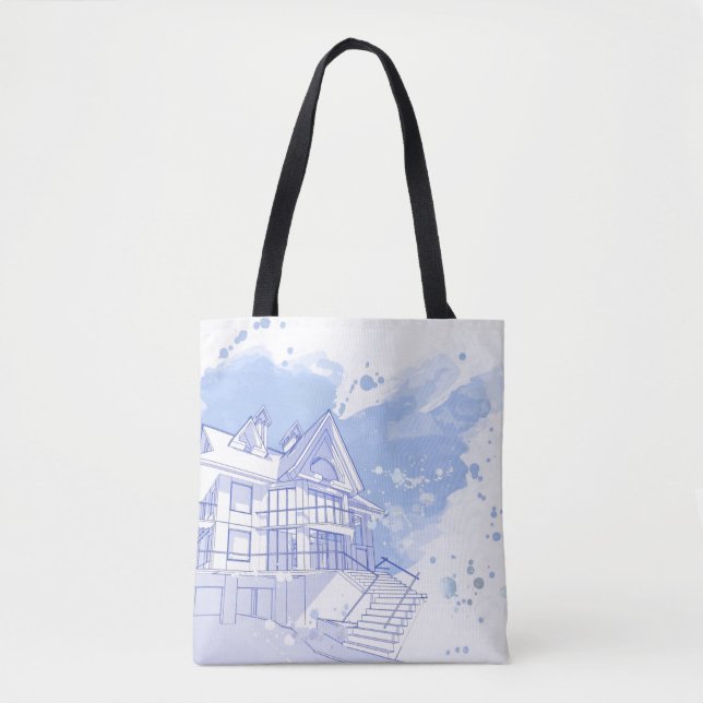 Bolso De Tela casa: drenaje de la acuarela (Anverso)