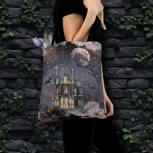 Bolso De Tela Casa embrujada   Árbol y murciélagos de luna llena