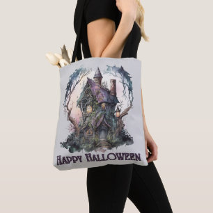 Bolso De Tela Casa Embrujada Espeluznante Siniestra Morada Verde