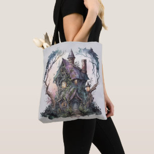Bolso De Tela Casa Embrujada Espeluznante Siniestra Morada Verde