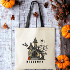 Bolso De Tela Casa embrujada por trucos personalizados de Hallow