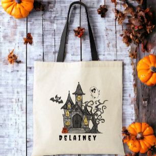 Bolso De Tela Casa embrujada por trucos personalizados de Hallow