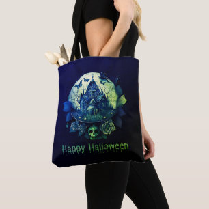 Bolso De Tela Casa gótica morada verde feliz Halloween