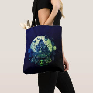 Bolso De Tela Casa gótica verde y morada embrujada