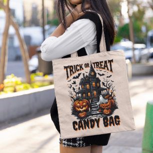 Bolso De Tela Casa y calabazas perdidas para Halloween