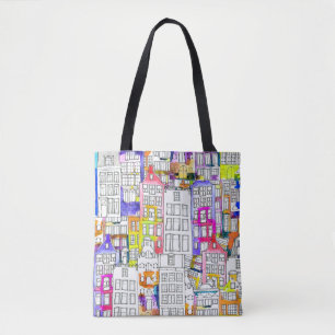 Bolso De Tela Casas de Amsterdam: Patrón Seamless de acuarela