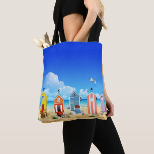Bolso De Tela Casas De Playa Coloridas Con Arena Y Agua