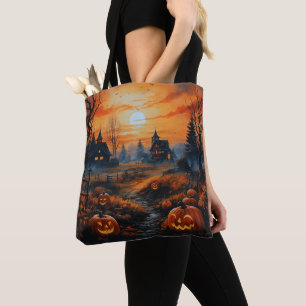 Bolso De Tela Casas Embrujadas Luna Llena Halloween Espeluznante