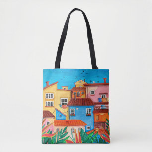 Bolso De Tela Casas italianas. Mano de Gouache