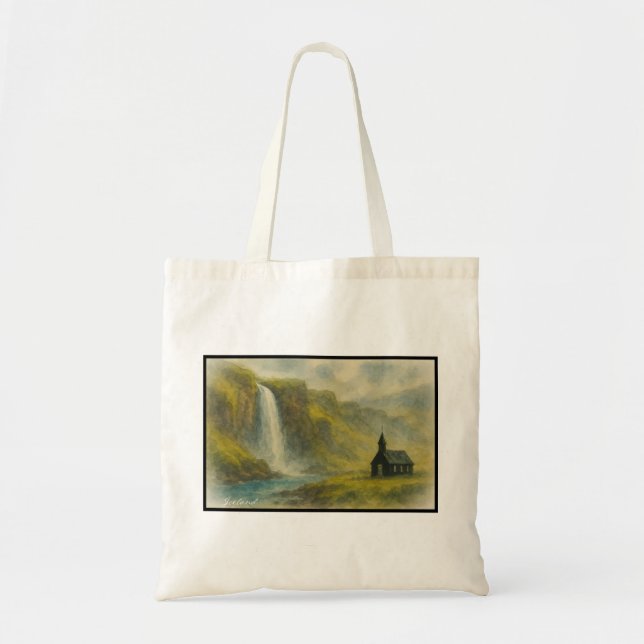Bolso De Tela Cascada e Iglesia de Islandia, tierra nórdica (Frente)