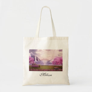 Bolso De Tela Cascadas y cerezos alrededor de un lago