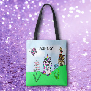 Bolso De Tela Castillo de cuento de hadas con unicornio arcoiris
