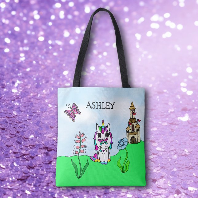 Bolso De Tela Castillo de cuento de hadas con unicornio arcoiris (Subido por el creador)