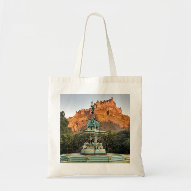 Bolso De Tela Castillo de Edimburgo Fuente Princes Street Garden (Frente)