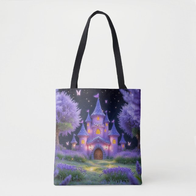 Bolso De Tela Castillo de hadas del bosque de lavanda oculto (Anverso)