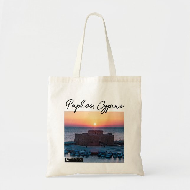 Bolso De Tela Castillo de Paphos Sunset y Firma (Frente)