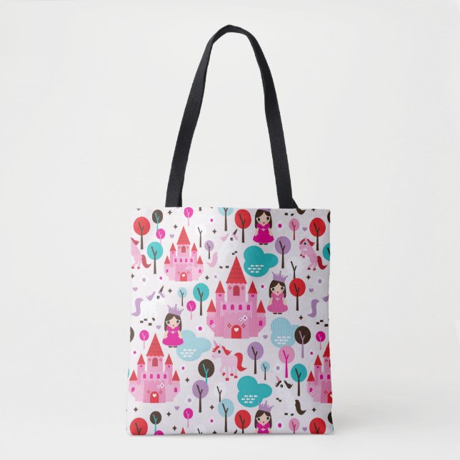 Bolso De Tela castillo de princesa infantil y unicornio (Anverso)