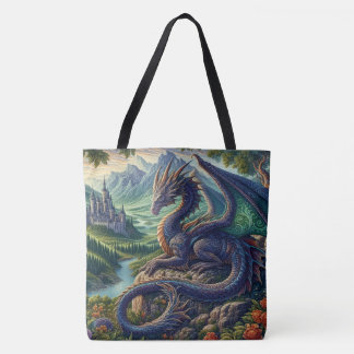 Bolso De Tela Castillo Dragón medieval colorido