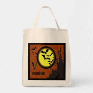 Bolso De Tela Castillo embrujado, murciélagos y luna amarilla