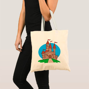 Bolso De Tela Castillo Medieval en Colina con Banderas Rojas