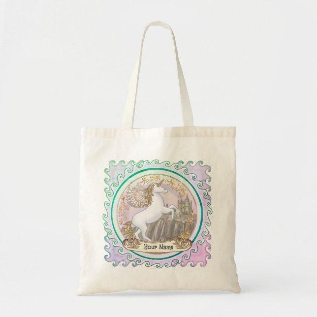 Bolso De Tela Castillo Pegasus Unicornio  (Frente)