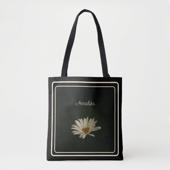Bolso De Tela Casual Daisy Flower Personalizado Negro (Anverso)
