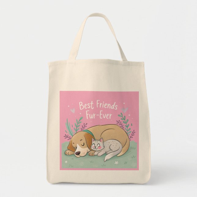 Bolso De Tela Cat and dog best friends forever (Frente)