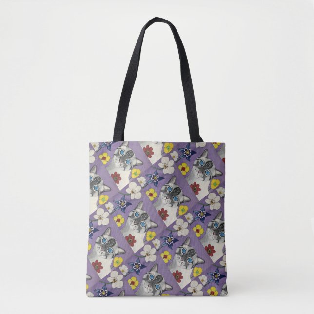 Bolso De Tela Cat and floral pattern tote bag  (Anverso)