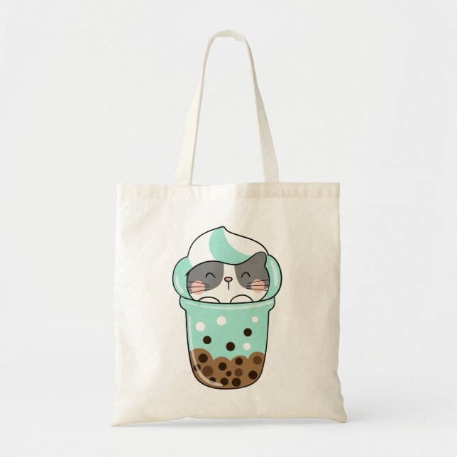 Bolso De Tela Cat Bubble Tea (Frente)