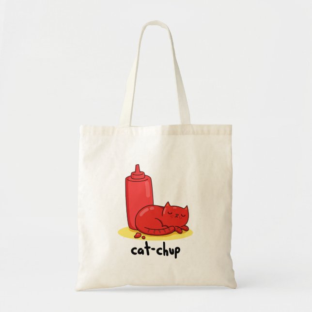 Bolso De Tela Cat-chup Graciosa Red Ketchup Cat Pun (Frente)