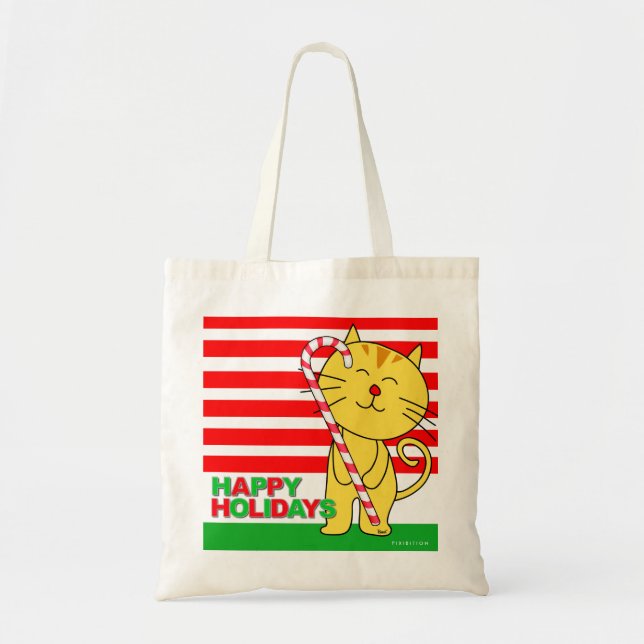 Bolso De Tela Cat Con Candy Cane Holidays Bag 1 (Frente)