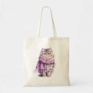 Bolso De Tela Cat Cosy Winter Purple Scarf