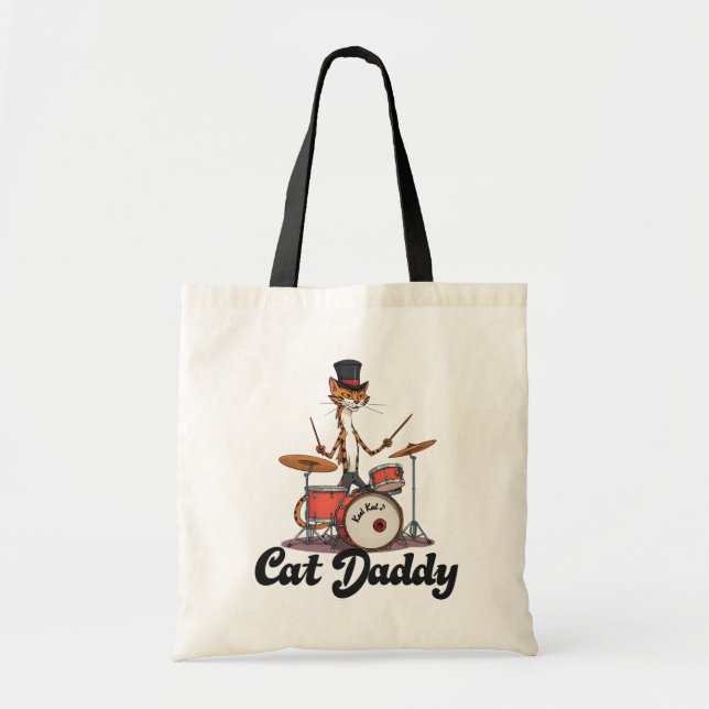 Bolso De Tela Cat Daddy Jazz Music Drummer Musician | Tabby Cats (Frente)